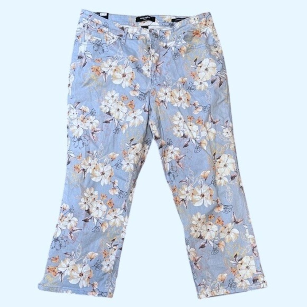 NWT Nine West Christie Capri Jeans Fog Blue Floral Pirouette Women's‎ Size 10